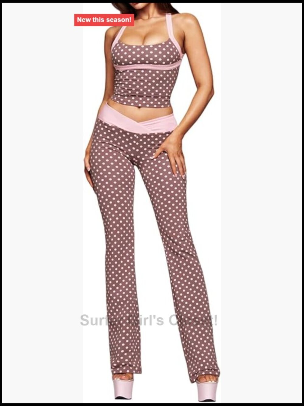 2 Piece Sleeveless Polka Dot Crop Top & Flare Pants Set Y2k Outfit Women Going